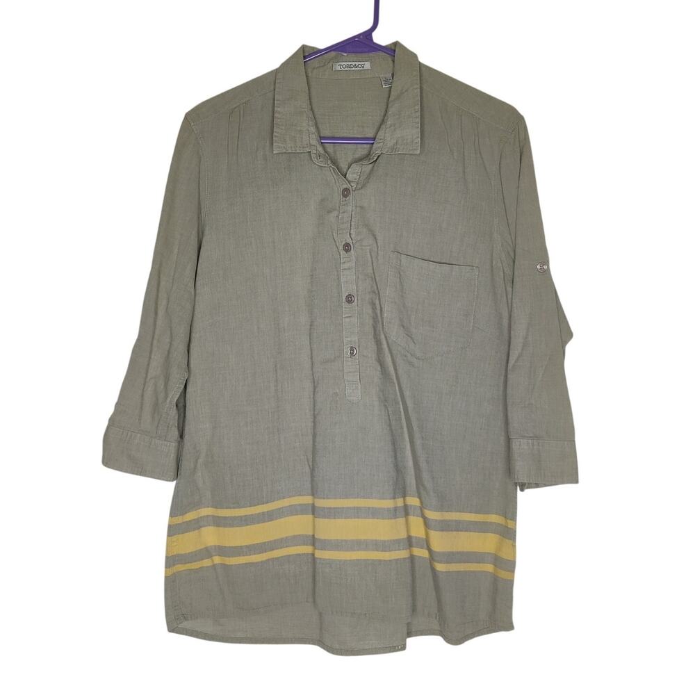 Toad & Co Romey 3/4 Sleeve Organic Cotton Popover Striped Top Large Granola Girl